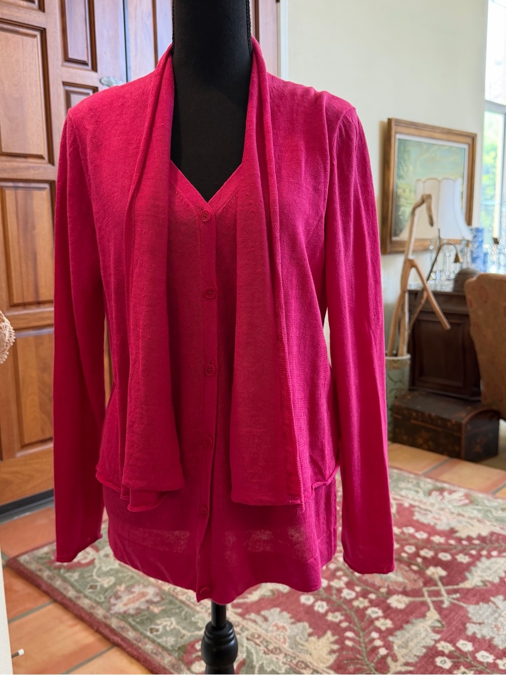 lafayette 148 New York Pink Cardigan & Tank Set Sz M 100% linen